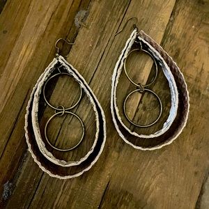 Handmade Leather Multi loop teardrop Earrings. Italian leather. NWT